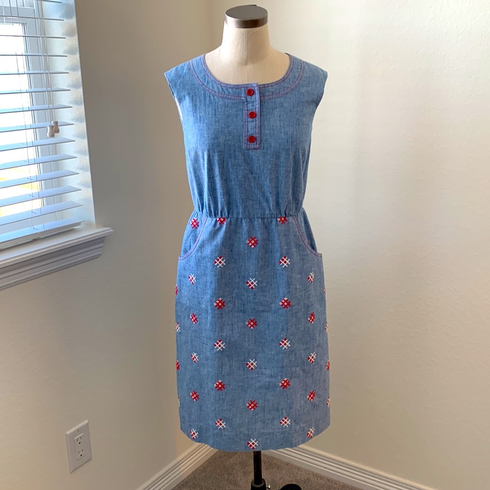 Vintage sz 4 tic tac toe chambray dress EUC quirky eclectic scandicore denim